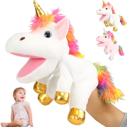 YOUYIKE Einhorn Kuscheltiere Handpuppen, 30cm Einhorn Handpuppe, Einhorn Handpuppen für Mädchen, Einhorngeschenke für Kinder im Vorschulalter, für Geschichtenerzählen, Lehren und Unterhalten von YOUYIKE