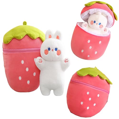 YOUYIKE Halloween Plüschtier, 30CM Erdbeer Hasen Kuscheltier, Hasen Verstecken, Karotte Erdbeer Kuscheltier Hase Stofftier Hasen für Valentinstags Weihnachten Geburtstag für Kinder von YOUYIKE