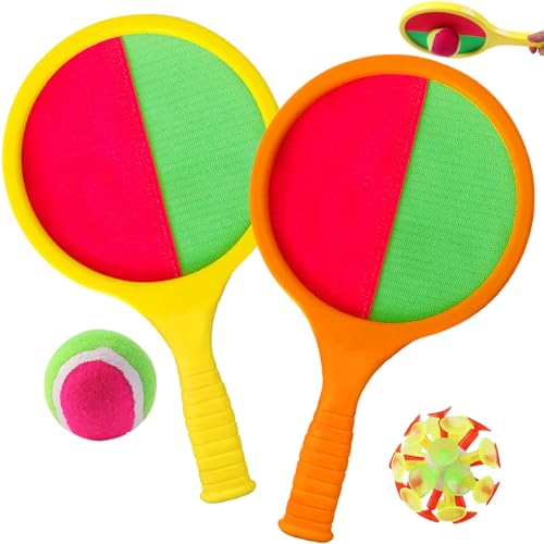 YOUYIKE Klettball Ballfangspiel, Klettballspiel für Kinder Set, 2 Paddel und 2 Bälle Klettballspiel für Kinder, Klettball Strandspielzeug, Fangspiel Klettball für Party Garten Innen und Außen von YOUYIKE