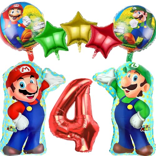 8 Stück Mario Geburtstagsdeko Kinder 4 Jahre, Mario Bros Luftballons Geburtstag 4 Jahre, Folienballon Party Deko, Mario Ballons 4 Geburtstag für Kindergeburtstag Party Deko von YOUYIKE