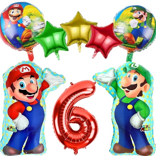 8 Stück Mario Geburtstagsdeko Kinder 6 Jahre, Mario Bros Luftballons Geburtstag 6 Jahre, Folienballon Party Deko, Mario Ballons 6 Geburtstag für Kindergeburtstag Party Deko von YOUYIKE