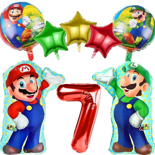 8 Stück Mario Geburtstagsdeko Kinder 7 Jahre, Mario Bros Luftballons Geburtstag 7 Jahre, Folienballon Party Deko, Mario Ballons 8 Geburtstag für Kindergeburtstag Party Deko von YOUYIKE