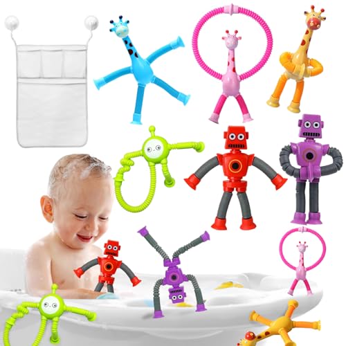 YOUYIKE Badewanne Spielzeug Kinder, Badespielzeug mit Spielzeug Netz, Sensorik Spielzeug, Teleskop-Saugnapf Spielzeug, Reise Spielzeug für Kinder Jungen Mädchen Baby Spielzeug 6 Monate von YOUYIKE