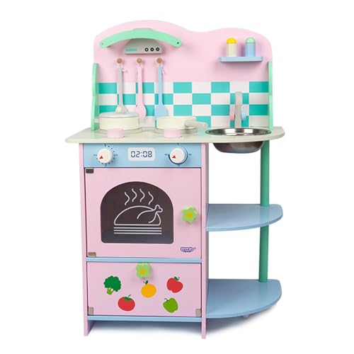 European Style Kitchen Toys Kinderküche mit Mehreren Spielzeug Lebensmittel und Kochen Zubehör Kinderküche Holz Koch Pretend-Spielset für Kleinkinder von YOXACT