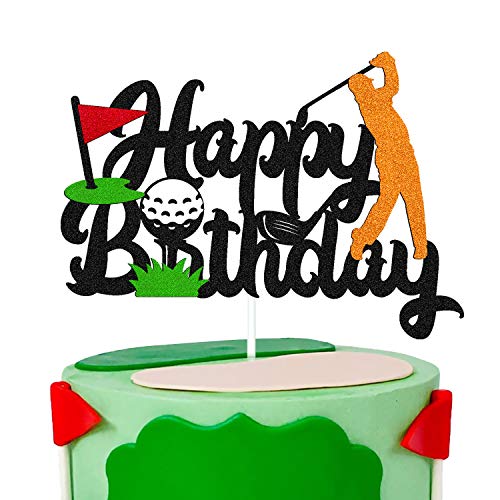 Golf Geburtstag Kuchen Topper Happy Birthday Schild Golf Ball Spieler Kuchen Dekorationen für Sport Thema Mann Junge Mädchen Bday Party Supplies Schwarz Glitzer Dekor (doppelseitig) von YOYMARR