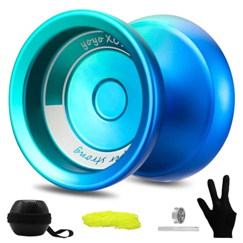 YOYOSTUDIO Yoyo Professional Unresponsive Yo Yo for Kids 8-12, Fingerspin Yoyo for Adults Kids Beginners, Metal Trick Yoyo, Pro Yo-Yo with 10 Strings, Yoyo Case and Yoyo Gloves Blue and Green von YOYOSTUDIO