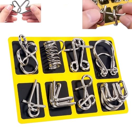 3D Brainteaser Metal Puzzle Games Set 8/24 Piece Set,Educational Iron Link Unlock Interlock，Metal Puzzle Ring for Kids & Adult, Tricky Toy Set,Mini Puzzle Games for Kids von YOZO