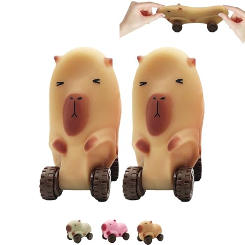 Capybara Squeeze Toy Car，Washable Capybara Stress Toy with Wheels, Capybara Anti Stress Toys Relief Toy Funny Toy for Children and Adults, Pack of 2 Capybara Toy - Squeeze Fidget Toy von YOZO