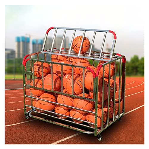 YPOSPDD Ballwagen for Schulen/Garagen – for 40 Bälle Nr. 5, tragbarer Aufbewahrungskäfig for Sportbälle for Basketball, Fußbälle, Volleyball, rostfreier 304-Edelstahl von YPOSPDD