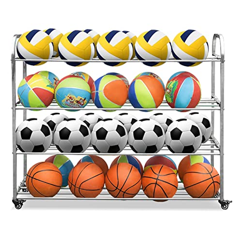 YPOSPDD Garagen-Ballwagen for Fußball/Volleyball, 4-stufiger Basketball-Präsentationsständer, Spielplatz, Laden, Fitnessstudio, fasst 40 Bälle von YPOSPDD