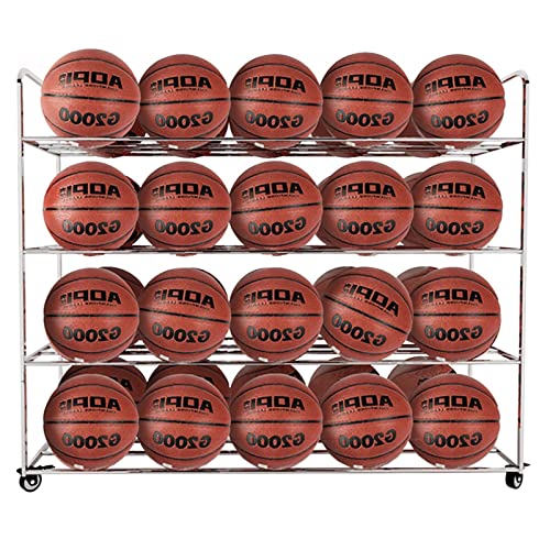 YPOSPDD Großer Ball-Aufbewahrungswagen auf Rädern, Basketball-Organizer for die Schule, Garage, Zuhause, Fußball-Ausrüstungsständer aus Edelstahl, fasst 48 Bälle Nr. 5 von YPOSPDD