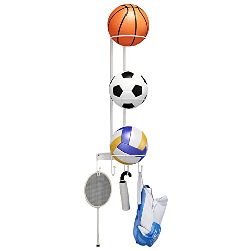 YPOSPDD Sportball-Aufbewahrungsregale mit Haken, Garage, Basketball-Organizer for Spielgruppen, Fitnessstudios, Schulen, for 3 Bälle, Geburtstagsgeschenk(Color:White) von YPOSPDD