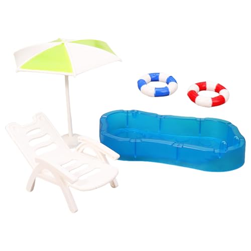Miniatur-Pool-Zubehör, Dekoration für 1/12 Puppenhäuser-Enthusiasten mit Strandliegestuhl und Schwimmringen, Schwimmringen Miniatur-Pool-Zubehör, Dekoration für 1/12 Puppenhäuser-Enthusiasten mit Strandliegestuhl und Schwimmringen, Schwimmringen von YPREWY