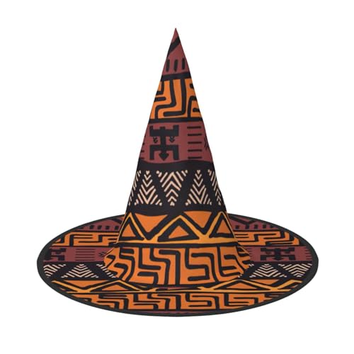 YQTGBCED Afrikanischer Schlammstoff, Tribal-Druck, Hexenhut, Dekoration, Halloween-Hüte, einzigartige Zaubererhüte, leicht, aber stabiler Hexenhut von YQTGBCED