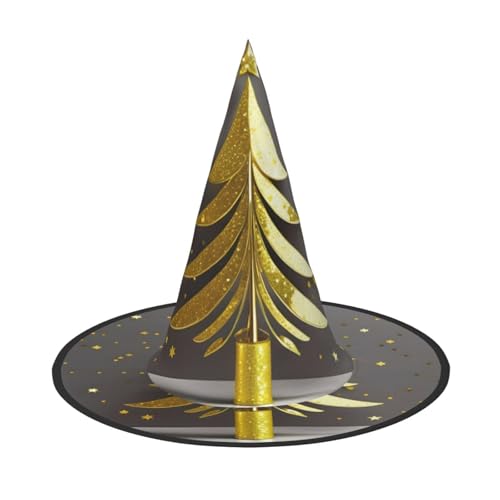 YQTGBCED Goldener Glitzer-Weihnachtsbaum-Druck, Hexenhut, Dekoration, Halloween-Hüte, einzigartige Zaubererhüte, leicht, aber stabiler Hexenhut von YQTGBCED