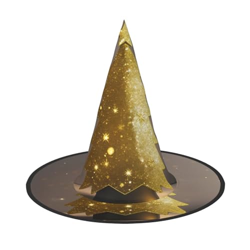 YQTGBCED Goldener Glitzer-Weihnachtsbaum-Druck, Hexenhut, Dekoration, Halloween-Hüte, einzigartige Zaubererhüte, leicht, aber stabiler Hexenhut von YQTGBCED