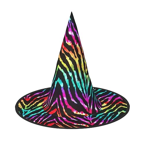 YQTGBCED Hexenhut mit buntem Regenbogen-Zebra-Druck, Halloween-Hüte, einzigartige Zaubererhüte, leicht, aber stabil von YQTGBCED