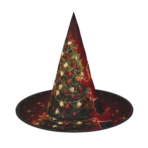 YQTGBCED Leuchtender Weihnachtsbaum-Druck, Hexenhut, Dekoration, Halloween-Hüte, einzigartige Zaubererhüte, leicht, aber stabiler Hexenhut von YQTGBCED