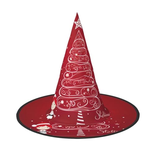 YQTGBCED Roter Weihnachtsbaum-Druck, Hexenhut, Dekoration, Halloween-Hüte, einzigartige Zaubererhüte, leicht, aber stabiler Hexenhut von YQTGBCED