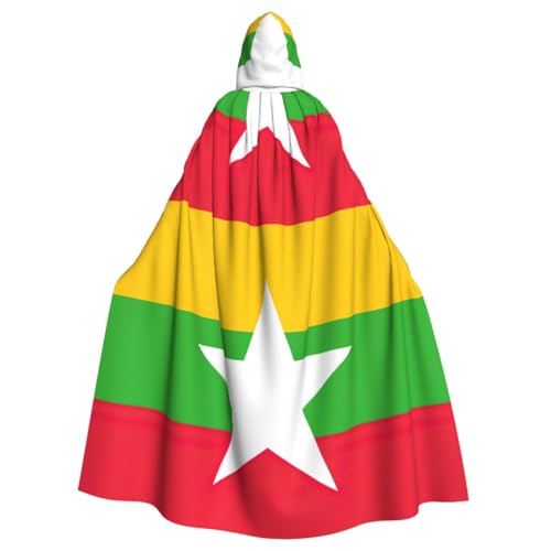 YQTGBCED Umhang mit Kapuze und Flagge von Myanmar, ein auffälliger Kapuzenumhang für Erwachsene für Cosplay und Halloween von YQTGBCED