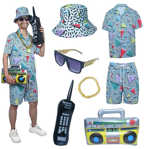 YQVGFBY 80er 90er Jahre Outfit Herren Retro Shirts und Shorts Set, Hip-Hop Strand T-Shirts und Shorts, Jogginganzüge, Badass-Kostüme, Faschingskostüme, Karnevalskostüme (Grün, 2XL) von YQVGFBY