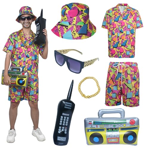 YQVGFBY 80er 90er Jahre Outfit Herren Retro Shirts und Shorts Set, Hip-Hop Strand T-Shirts und Shorts, Jogginganzüge, Badass-Kostüme, Faschingskostüme, Karnevalskostüme (Rot, 2XL) von YQVGFBY