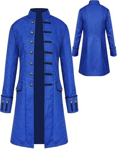 YQVGFBY Mittelalter Kleidung Herren,Steampunk Mantel Herren,Halloween Cosplay Kostüme Herren,Frack Steampunk Gothic Mittelalter Uniform (Blau, 3XL) von YQVGFBY