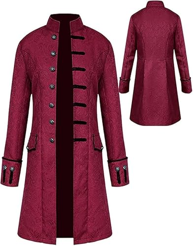 YQVGFBY Mittelalter Kleidung Herren,Steampunk Mantel Herren,Halloween Cosplay Kostüme Herren,Frack Steampunk Gothic Mittelalter Uniform (Rot, 3XL) von YQVGFBY