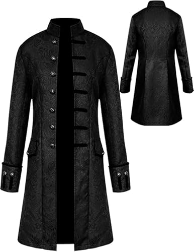 YQVGFBY Mittelalter Kleidung Herren,Steampunk Mantel Herren,Halloween Cosplay Kostüme Herren,Frack Steampunk Gothic Mittelalter Uniform (Schwarz, 3XL) von YQVGFBY