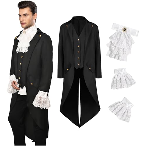 YQVGFBY Mittelalter Kleidung Herren Kostüme Mittelalter Steampunk Jacke, Gothic Frack Mantel, Viktorianische Frack Herren Kostüme für Männer, Halloween Piraten Vampir Cosplay Kostüme (Kostüme A, L) von YQVGFBY