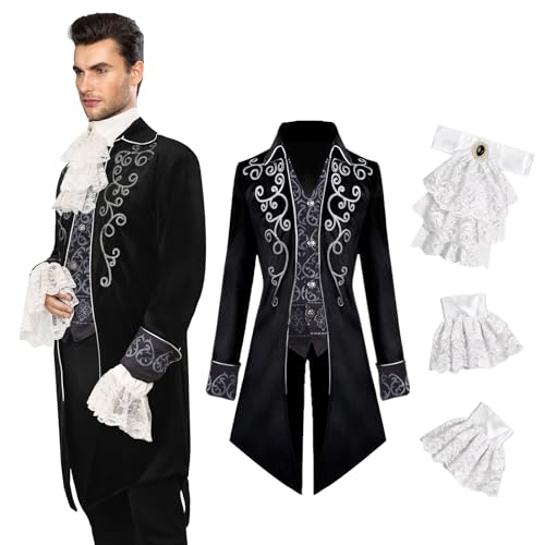 YQVGFBY Mittelalter Kleidung Herren Kostüme Mittelalter Steampunk Jacke, Gothic Frack Mantel, Viktorianische Frack Herren Kostüme für Männer, Halloween Piraten Vampir Cosplay Kostüme (Kostüme B, XXL) von YQVGFBY