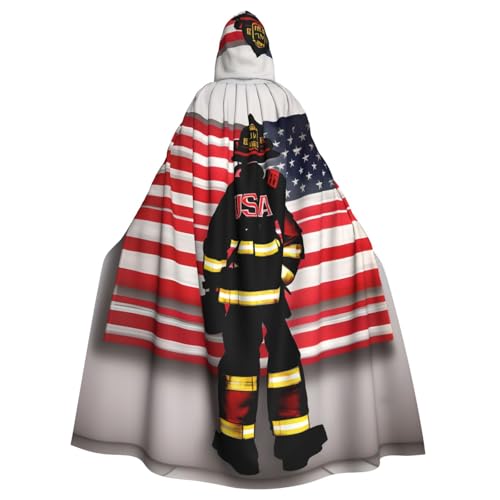 Feuerwehrmann USA-Flagge, Uni, Kapuzenumhang, Hexen-Vampir-Zauberer-Robe für Halloween, Cosplay-Kostüme von YQxwJL