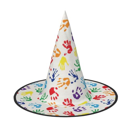 YQxwJL Bunte Handformen, Regenbogen-Druck, Hexenhut, zum Aufhängen, schwimmende Hexenhüte, für Halloween-Party-Dekoration, 2 Stück von YQxwJL