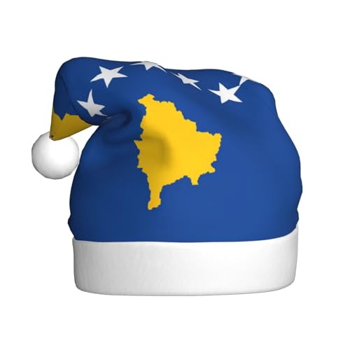 YQxwJL Flagge des Kosovo-Drucks, Plüsch-Schneemann, Weihnachtsdekoration, Mütze, Weihnachtsmannmütze, für Weihnachten, Urlaub, Partyzubehör von YQxwJL