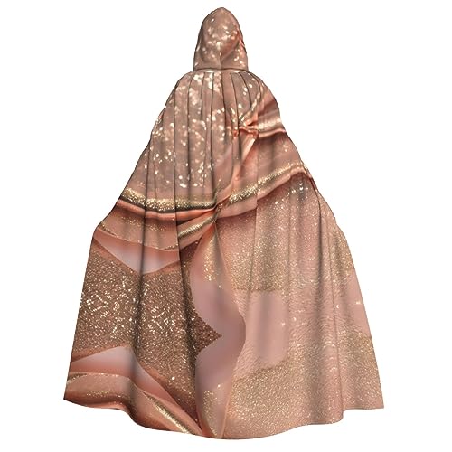 YQxwJL Herren-Kapuzenumhang mit Roségold-Glitzer-Druck, Zauberer-Kapuzenmantel, Hexenumhang, Cosplay, Kostüm, Halloween, Party, Umhang von YQxwJL