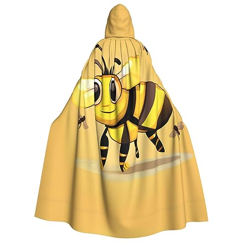 YQxwJL Herren-Kapuzenumhang mit niedlichem Cartoon-Bienen-Druck, Zauberer-Kapuzenmantel, Hexenumhang, Cosplay-Kostüm, Halloween, Party-Umhang von YQxwJL