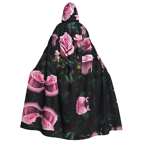 YQxwJL Herren-Kapuzenumhang mit rosa Rosen-Aufdruck, Zauberer-Kapuzenmantel, Hexenumhang, Cosplay, Kostüm, Halloween, Party, Umhang von YQxwJL