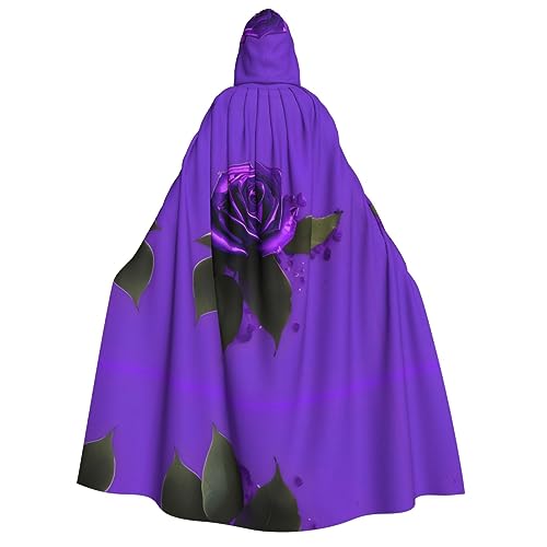 YQxwJL Herren-Kapuzenumhang mit violettem Rosenaufdruck, Zauberer-Kapuzenmantel, Hexenumhang, Cosplay, Kostüm, Halloween, Party, Umhang von YQxwJL