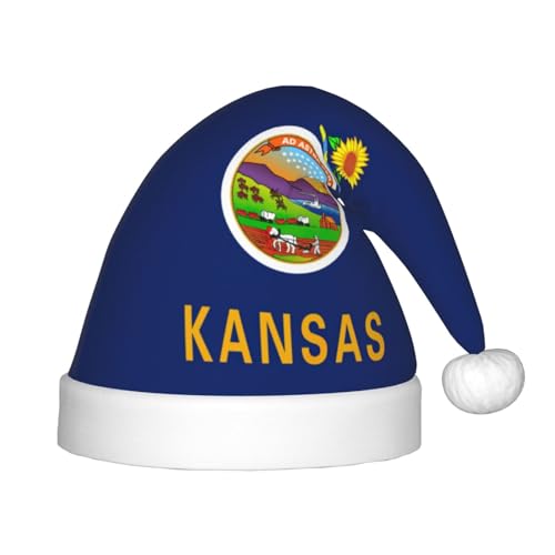 YQxwJL Kansas State Flag Print Weihnachten Winter Urlaub Hut Weihnachten Nikolausmütze für Xmas Party Zubehör Supplies von YQxwJL