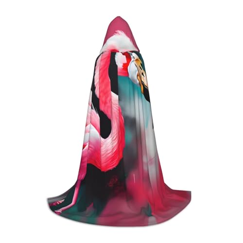 YQxwJL Kapuzenumhang mit Flamingo-Druck, langer Kapuzenumhang, Halloween-Umhang, Kostüme, Kapuzenumhang, Maskerade von YQxwJL