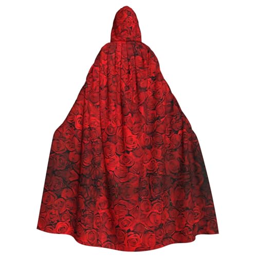 YQxwJL Rote Rose 1 langer Umhang für Herren und Damen, Umhang mit Kapuze für Halloween, Mittelalter, Renaissance, Hexenkostüm von YQxwJL