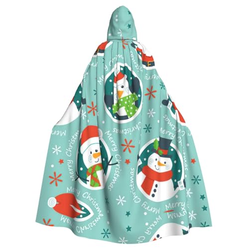 YQxwJL Weihnachtlicher Weihnachtsmann-Pinguin-Aufdruck, langer Umhang, Unisex, mit Kapuze, Halloween, Weihnachtsumhang, Kostüme, Party-Umhang von YQxwJL