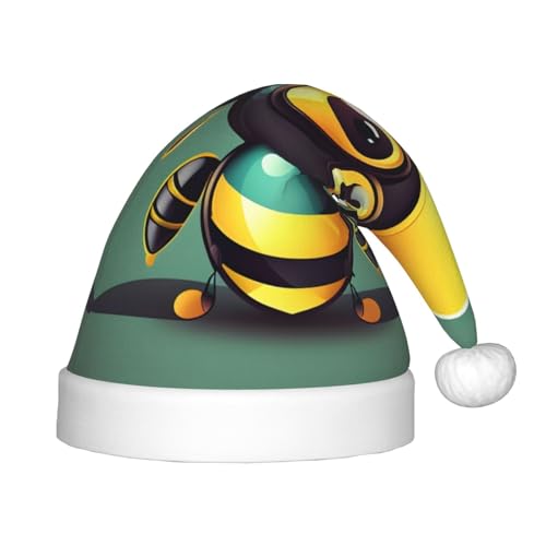 YQxwJL Weihnachtsmütze mit Cartoon-Bienen-Druck, Weihnachtsmannmütze für Weihnachten, Party, Zubehör von YQxwJL