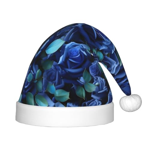 YQxwJL Weihnachtsmütze mit vielen blauen Rosen, Weihnachtsmannmütze für Weihnachten, Party, Zubehör von YQxwJL