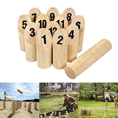 YRHome Kubb Wikingerspiel Wurfspiel Holzkielspiel Holzwurfspiel Schwedenschach skandinavisches Lustiges Wurfspiel Outdoorspiel Indoor & Outdoor für Kinder & Erwachsene 12 Numbers naturbelassenes Holz von YRHome