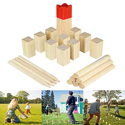 YRHome Wikingerspiel Wikinger Wurfspiel Kubb aus Kieferholz Schachspiel Schweden Schach Gartenspielzeug Gesellschaftsspiel Indoor & Outdoor für Erwachsene und Kinder Holzspielzeug mit mit Tasche von YRHome