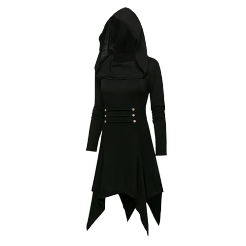 YRTBGD 2024 Neu Gothic Kleid Damen,Mittelalter Kleidung Damen Halloween Kostüm,Renaissance Mit Kapuze Kleid für Halloween Karneval (Gothic Kleid Neu 2, 2XL) von YRTBGD