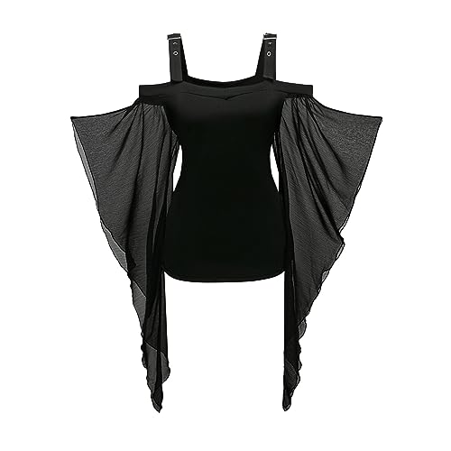 YRTBGD Gothic Mittelalter Kleidung Damen Renaissance Schmetterlingsärmel Top Halloween Karneval Kostüme für Frauen (Schwarzes Oberteil, L) von YRTBGD