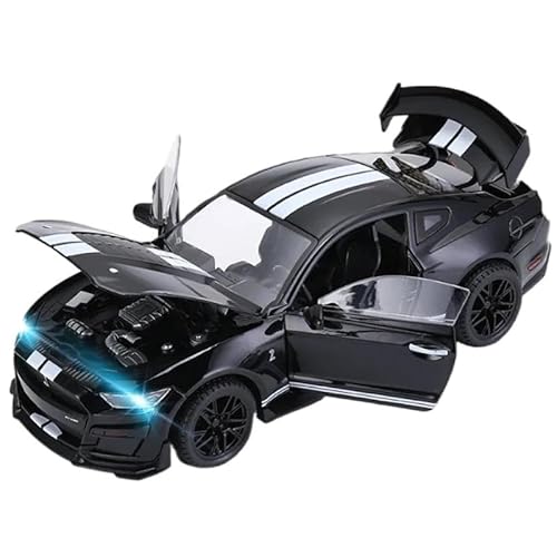 YRXIAO Modellbausatz Auto 1/18 Für Ford Mustang Shelby GT500 Legierung Sport Auto Modell Diecast Metall Spielzeug Fahrzeuge Modell Sound Und Licht Für Wohndekorationen(Black) von YRXIAO