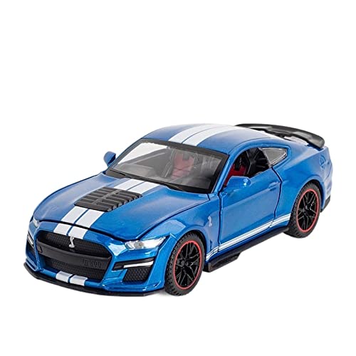 YRXIAO Modellbausatz Auto 1 32 Für Ford Mustang Shelby GT500 Sportwagen Die Cast Pull Back Sound Light Spielzeug Fahrzeug Geschenke Für Wohndekorationen(Blau) von YRXIAO